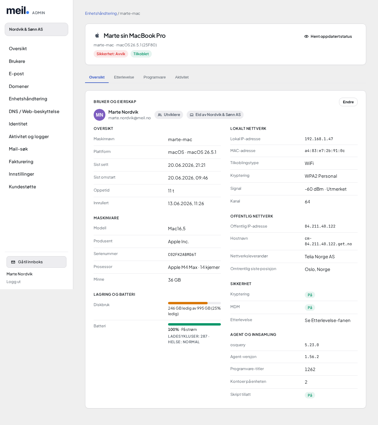 Enheter — enhetsdetalj med sikkerhetsstatus